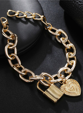New cross-border alloy lock heart-shaped pendant bracelet女
