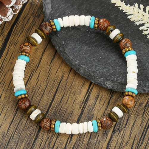 Bohemian turquoise men patchwork coconut shell bracelet男生