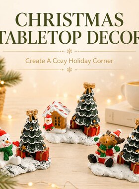 Christmas tree, snowman, elk, cabin decorations, figurines