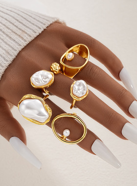 Cross-border pearl ring set for women's jewelry跨境戒指套装