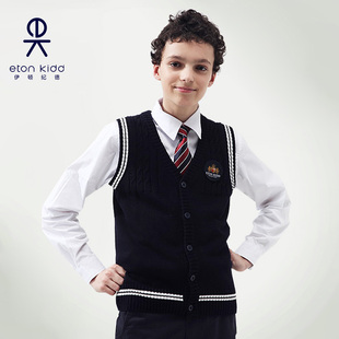 伊顿纪德童装 2025春秋儿童背心男女童学院藏青色开襟马甲10B050