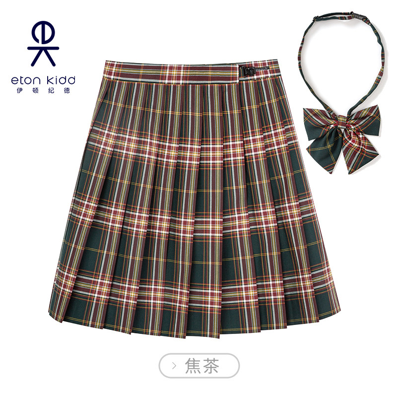 【送领花】伊顿纪德女童学院半身裙学生焦茶格裙百褶裙团购22Q913
