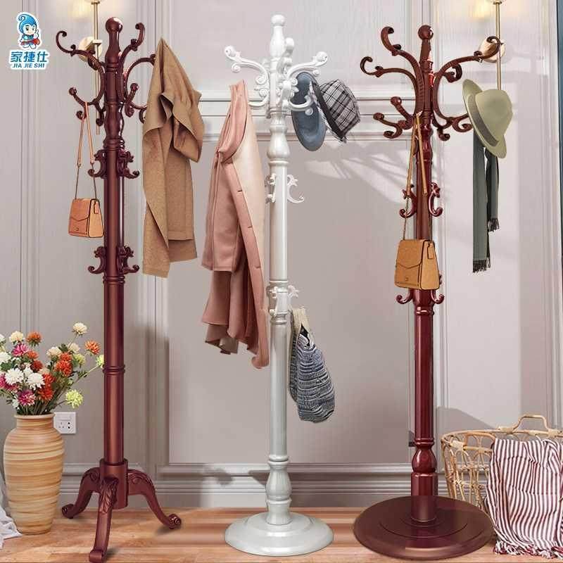 挂衣柱子落地办公室神器挂衣通欧式实木衣帽架卧室挂衣架单杆立式