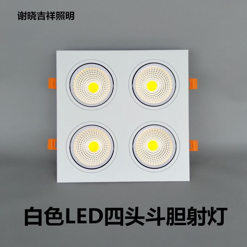 白色led正方形开孔四头筒灯客厅主灯嵌入式天花超薄暗装斗胆射灯
