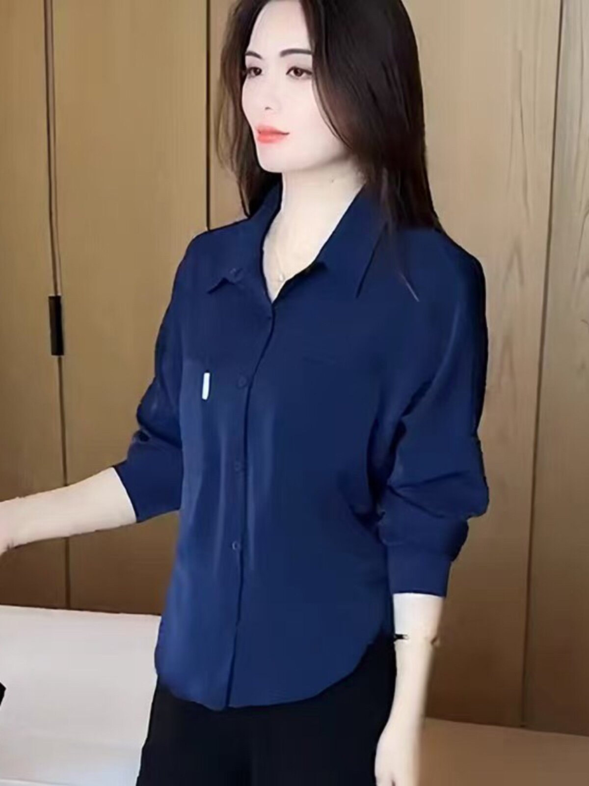 Qadın üçün yaylıq köynək, boş və rahat, uzunqol