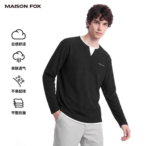 MAISONFOX长袖T恤男款户外运动风透气上衣休闲宽松透气纯色简约