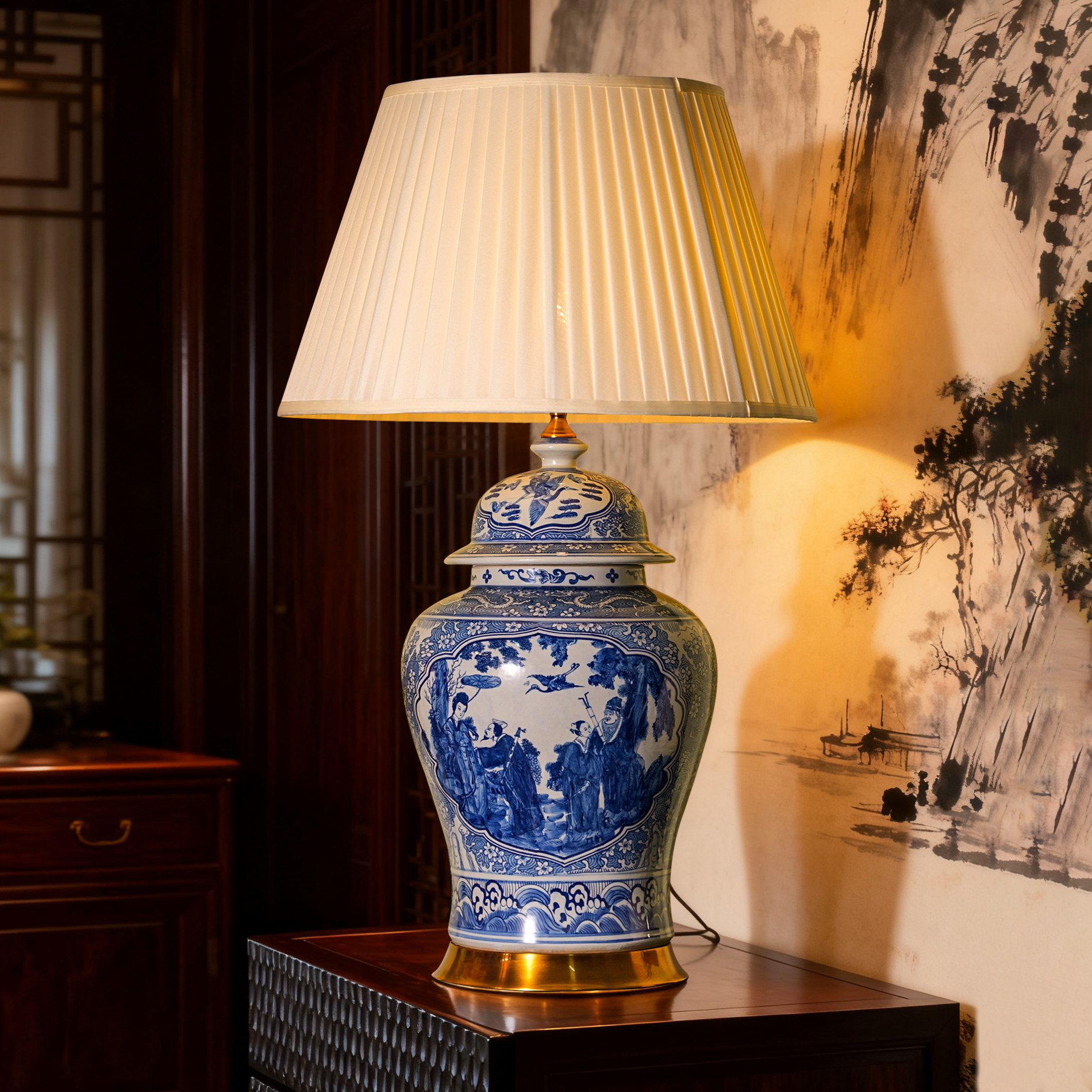 新中式特大号景德镇复古青花瓷陶瓷台灯别墅客厅会所高端装饰灯具