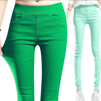 女士裤子2025新款外穿弹力糖果色打底裤薄款松紧腰小脚铅笔裤彩裤