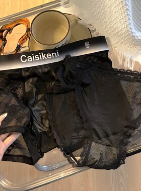 情侣内裤夏季性感甜美轻薄网纱双结少女三角裤男士平角裤新款套装