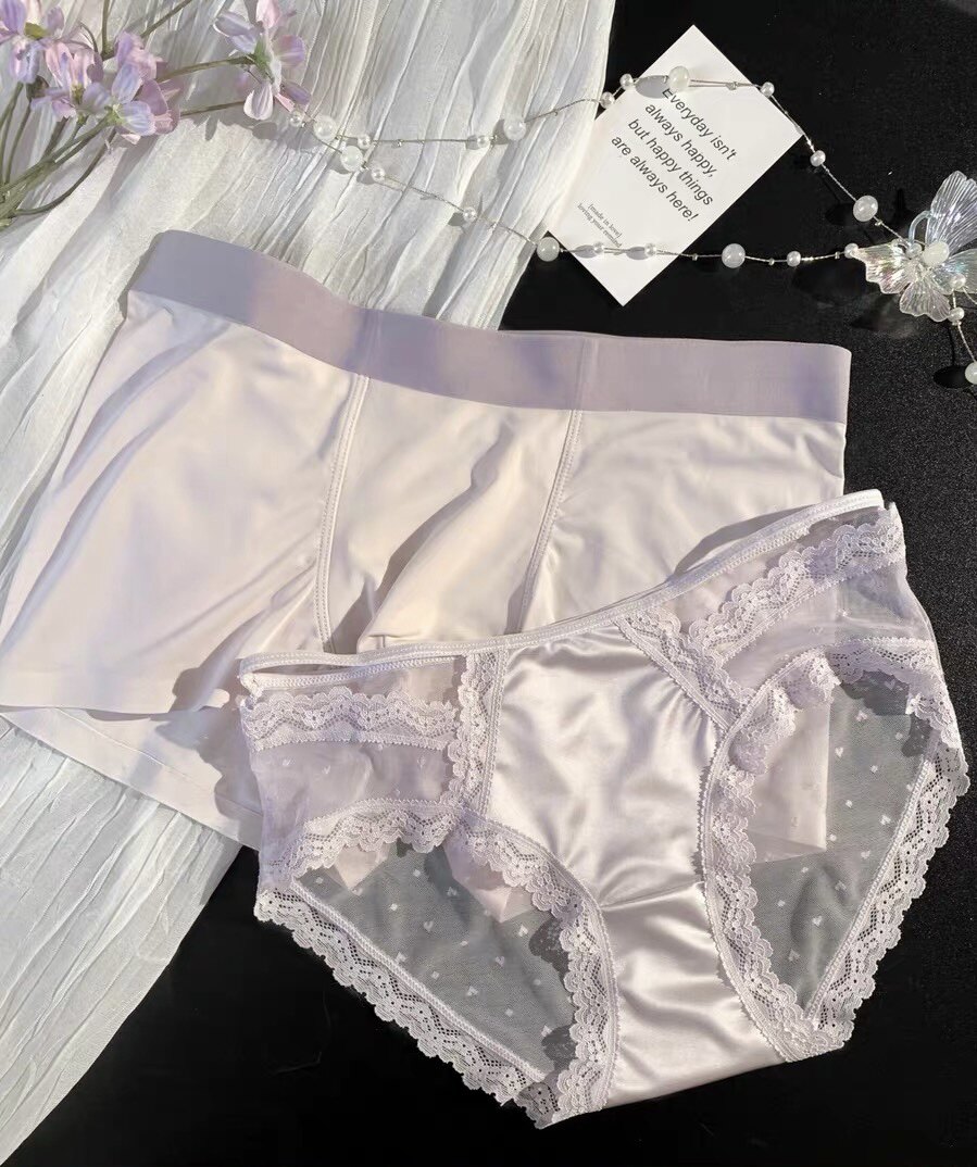 情侣内裤性感纯欲舒适甜美透气网纱镂空裆部纯棉一男一女情侣套装