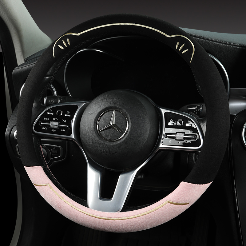 翻毛皮汽车方向盘套女四季通用麂皮防滑吸汗宝马奔驰奥迪秋冬把套