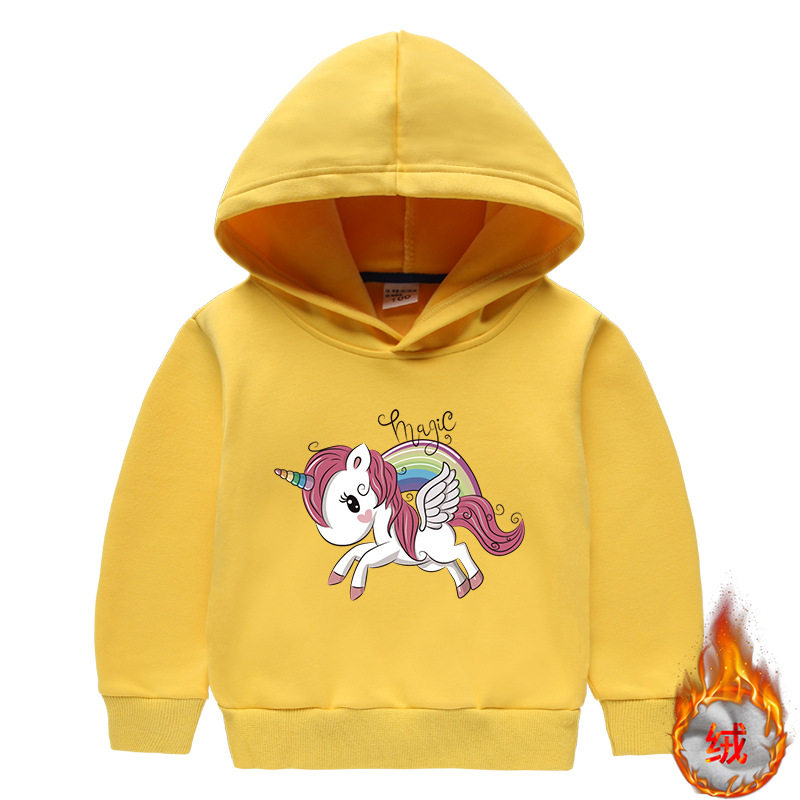 独角兽衣服女童加绒卫衣秋冬款儿童加厚一体绒连帽上衣宝宝冬装女