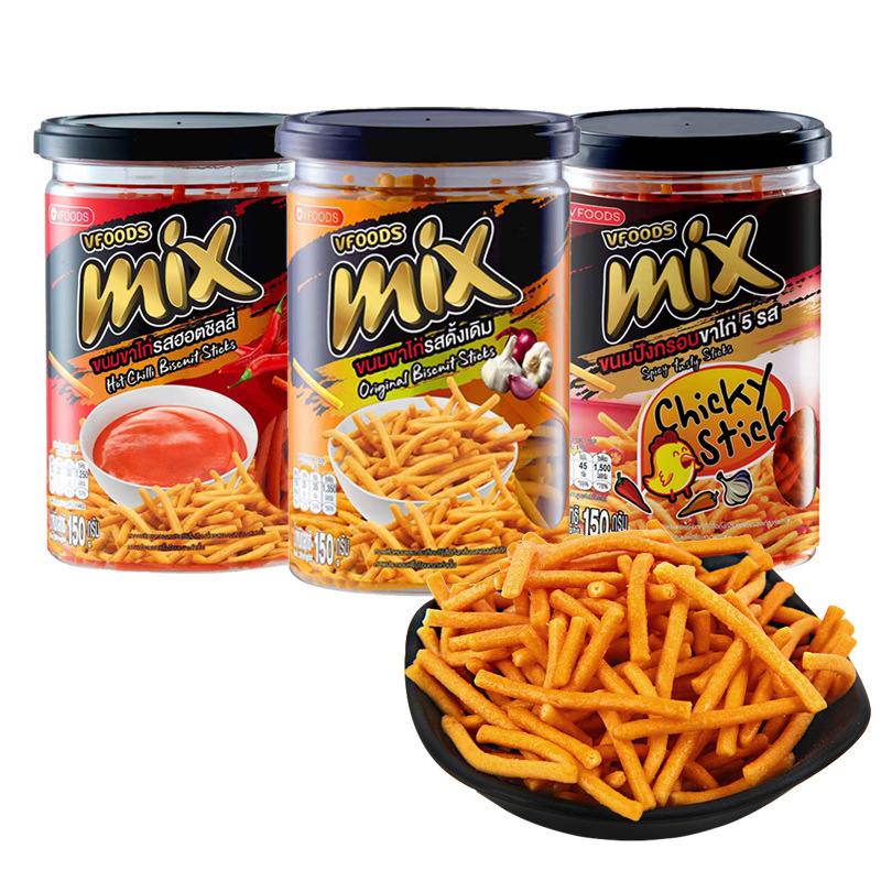 泰国进口VFOODS Mix脆脆条罐装150g 原味辣味虾条休闲膨化零食品