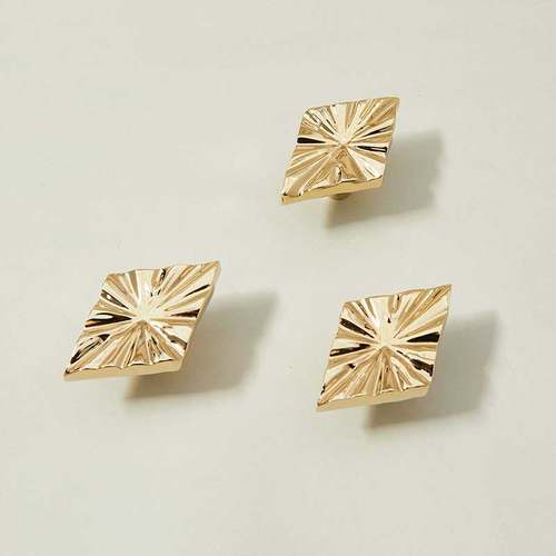 个性菱形银色波纹现代简约衣柜橱柜抽屉鞋柜门把手亮金色黄铜拉手