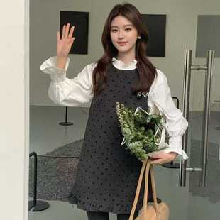 时尚百搭复古高腰波点背心裙女秋冬韩版小个子三明治穿搭套装