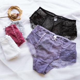 200斤 头大码 日系蕾丝内裤 女棉裆中腰无痕透气舒适包臀三角裤