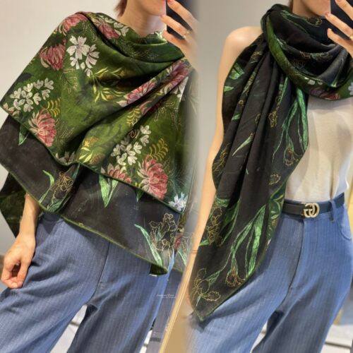 手工卷边双面印花欧美方巾披肩