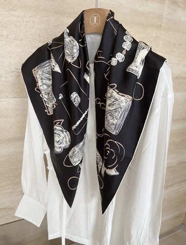 香风配饰 帽子首饰立体素描图案  co经典配色真丝斜纹绸围巾披肩