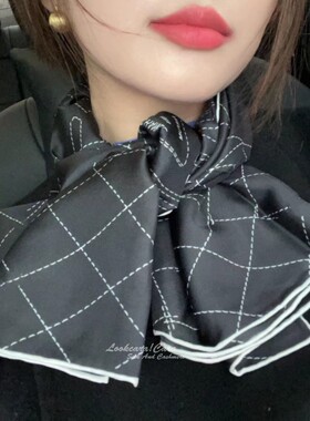 双面欧美女线条印花真丝丝巾