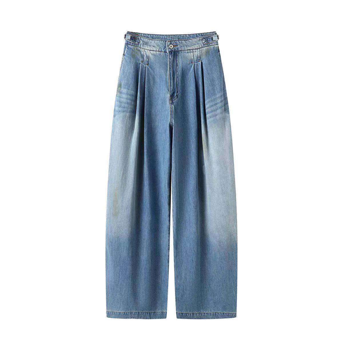 复古高腰宽松阔腿牛仔裤女