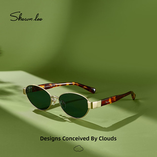 Shawnlee松弛感老钱风椭圆墨镜防紫外线金属太阳眼镜防晒港风遮阳
