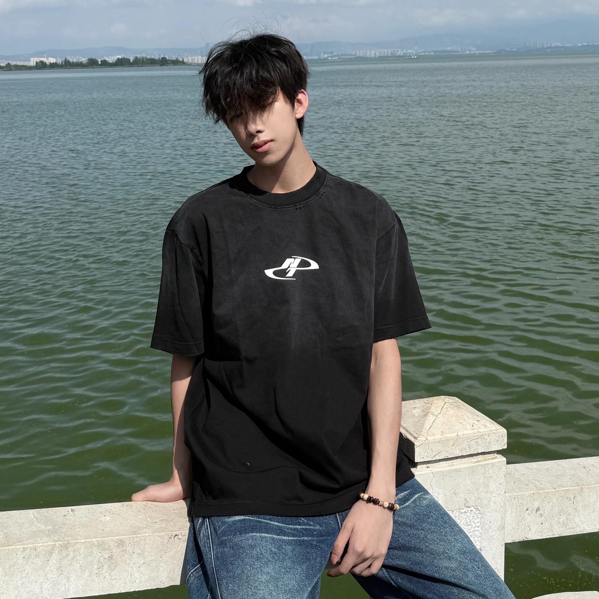 行星世界 美式复古短袖T恤男女同款宽松休闲百搭重磅短袖T恤