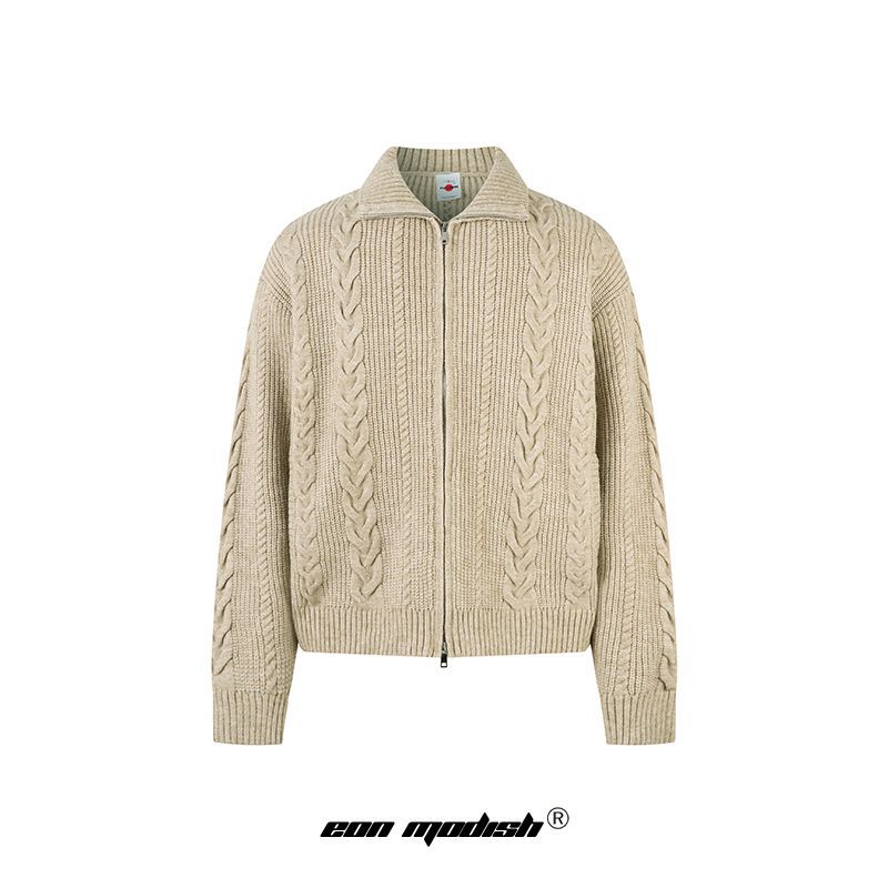 行星世界2025冬季新New美式复古老钱风简约假两件翻领毛衣