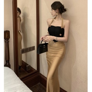 法式高级轻奢小众性感露背挂脖晚宴礼服连衣裙女修身包臀鱼尾长裙