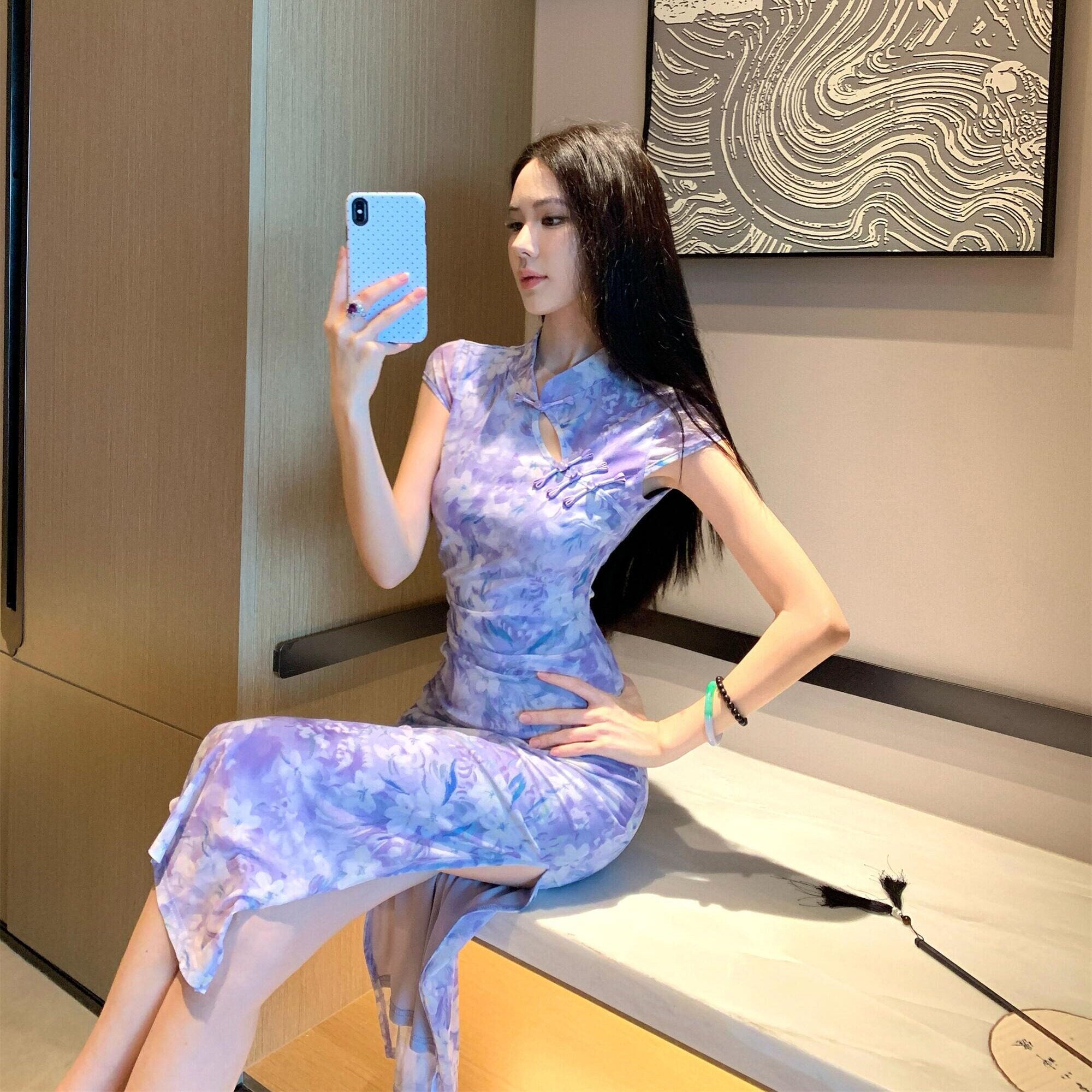 复古日常年轻款印花旗袍显白显瘦