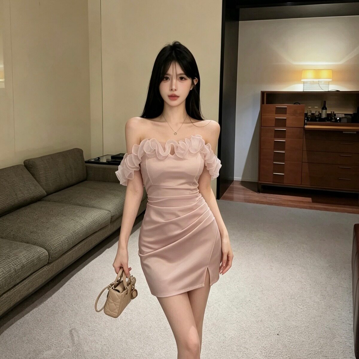 气质名媛风性感修身抹胸连衣裙女
