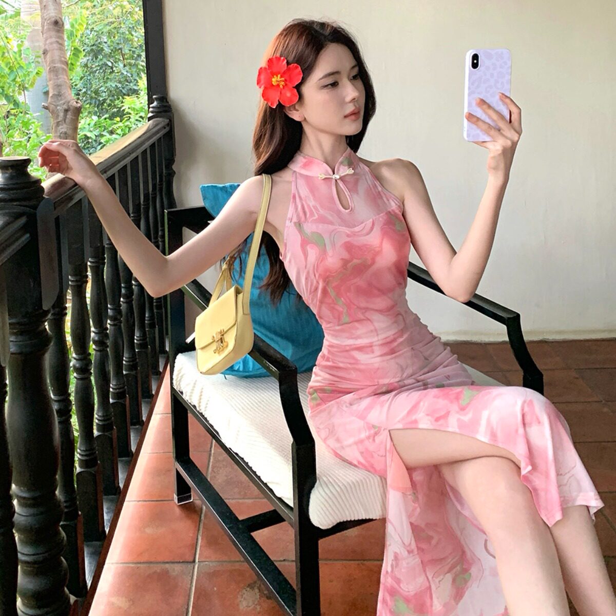 2026夏季新中式改良旗袍女技师工作服气质性感修身开叉无袖连衣裙