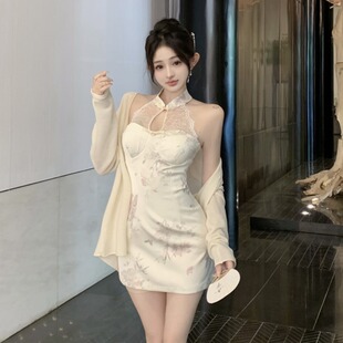 纯欲性感网纱显白约会小个子新中式国风短款旗袍修身打底连衣裙女