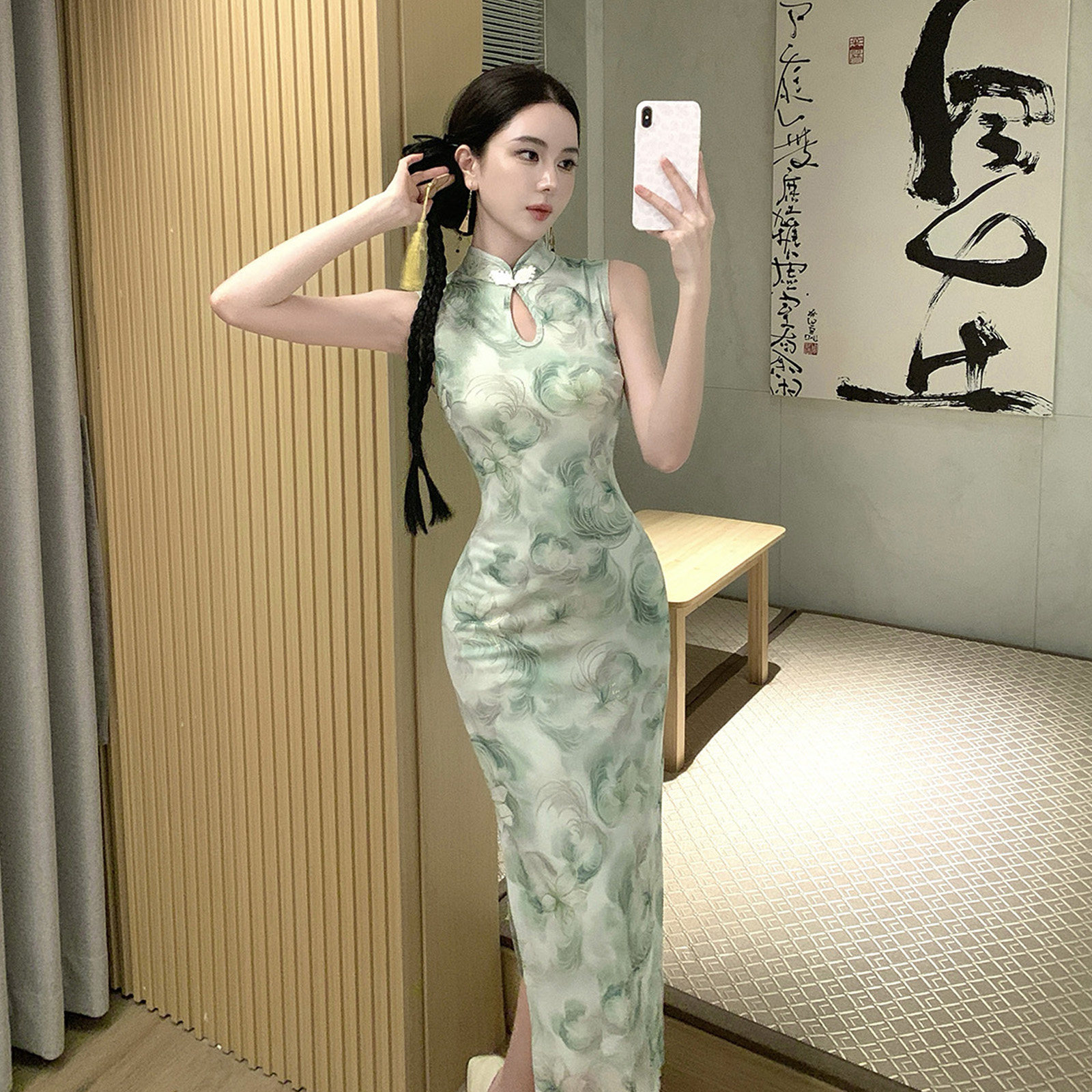 复古日常年轻款印花旗袍减龄显白