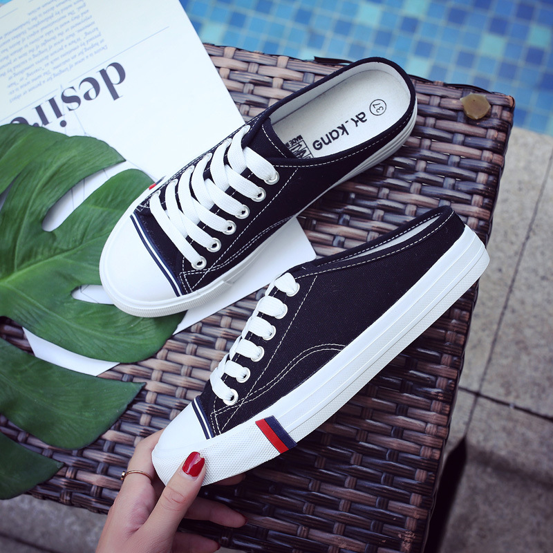 一脚蹬懒人鞋女2020春夏新款半拖小白鞋女学生韩版休闲百搭帆布鞋