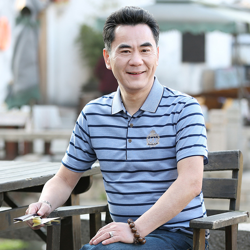 爸爸短袖t恤男夏季中老年男装宽松薄款40-50岁男士翻领大码polo衫