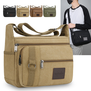 帆布斜挎包大容量多层休闲单肩包商务上班通勤结实耐用工具包 男士