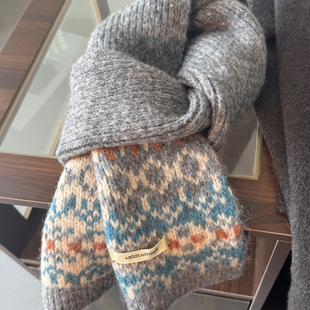 MIXMISS【费尔岛】秋冬上新文艺复古针织围巾秋冬百搭保暖长围脖