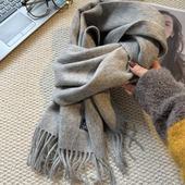 MIXMISS 百搭保暖 纯色WOOL纯羊毛小围巾男女冬季 首尔ins灰 经典