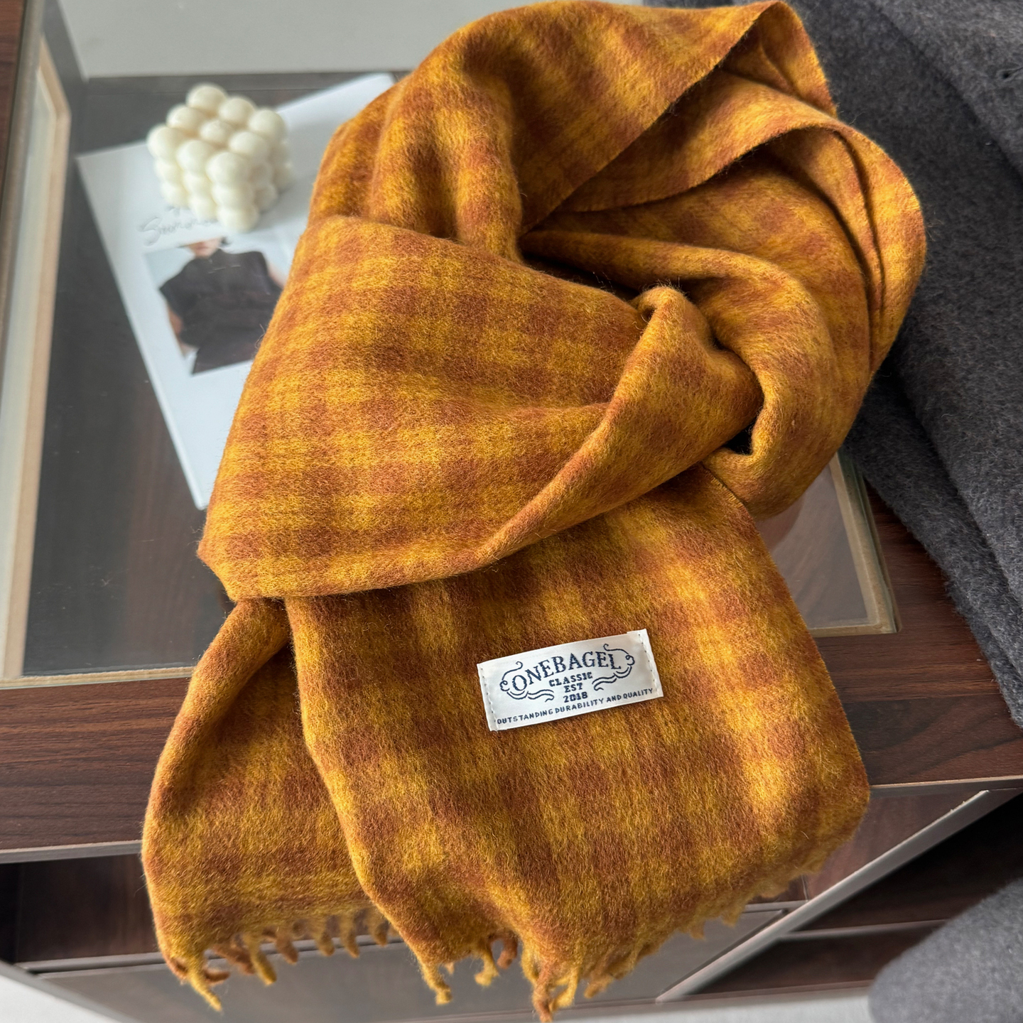 羊毛格子围巾韩版保暖双面围脖