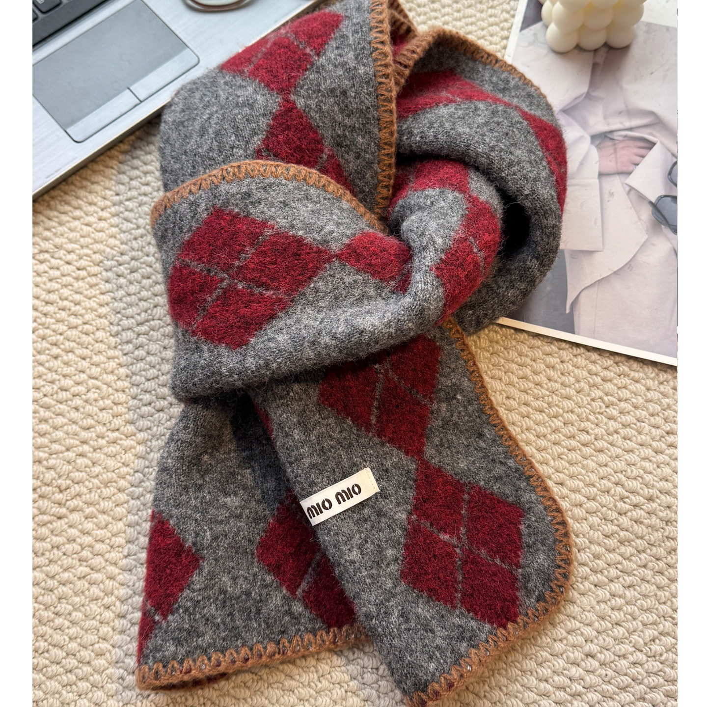 买手款秋冬超柔软双面菱形格围巾韩版围脖