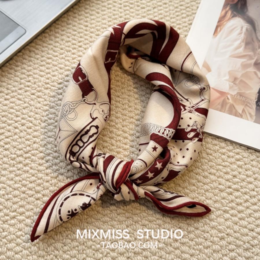 安可拉红真丝羊毛方巾双面领巾