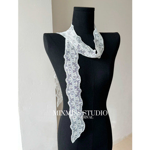 春夏法式精致蕾丝刺绣小丝巾发带