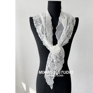 MIXMISS【蔷薇愿】新贵风超仙蕾丝三角领巾叠穿屁帘腰封丝巾头巾