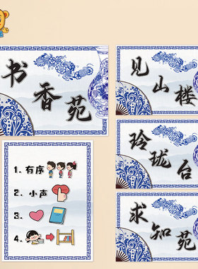 幼儿园非遗青花瓷区角标识牌墙贴