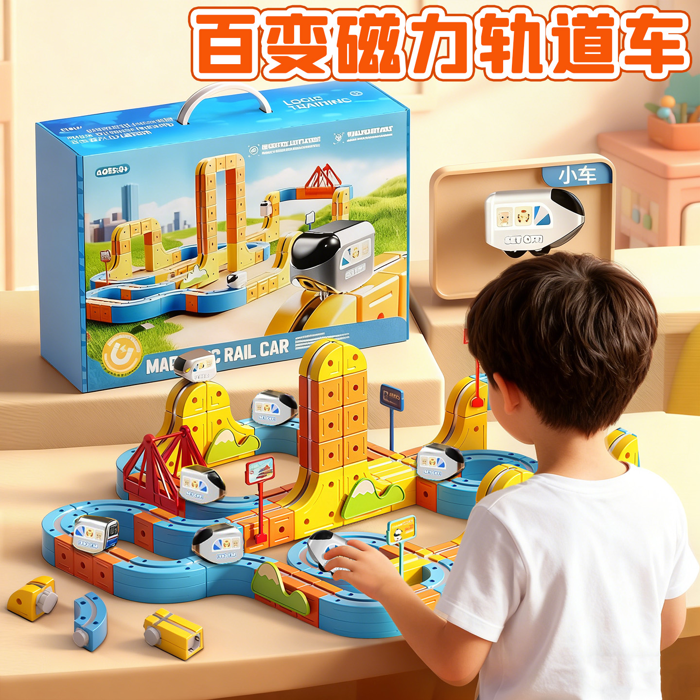 磁力轨道车男孩玩具魔幻反重力百变积木磁力片电动高铁动力小火车