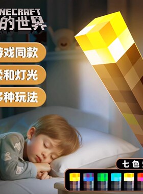 正版MC我的世界周边火把灯像素大号床头声控小夜灯可挂墙卧室睡眠