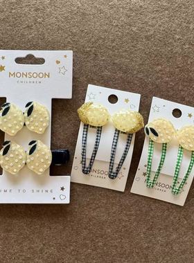 Monsoon Children可爱儿童发卡果冻质感柠檬刘海对夹BB夹全包发夹