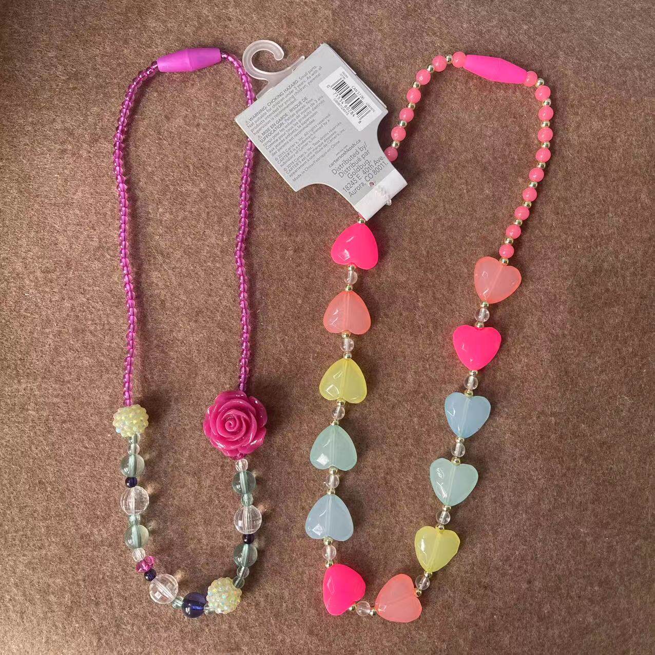 外贸出口原单儿童项链超可爱小公主玫瑰花糖果色爱心珠珠串珠项链