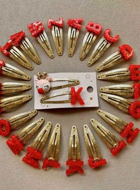 英国字母发夹Monsoon圣诞节儿童可爱英文毛球小鹿麋鹿发卡对夹