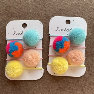 英国毛球皮筋扎头绳英国原单毛绒女孩皮筋pompom宝宝发圈球球发饰